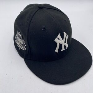 New York Yankees Hat 100th Anniversary New Era 59fifty Fitted 7 1/2 Blackout VGC